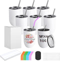 ColorSub Sublimation Wine Tumblers 12oz, 16 Pack Stainless Steel Double Wall Sublimation Blanks Wine Cups with Lids & Straws, Brush, Shrink Wrap, Silicone Straw Tips, Gift Box (Straight 8 Pack)