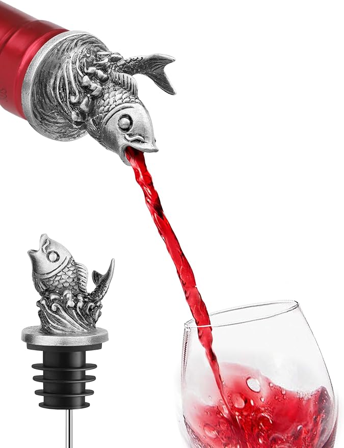 Animal Wine Pourer Spout, Drip Free Bottle Pourer & Stopper for Wine and Liquor Bottles, Funny Gift for Men, Dad, Hostess and Housewarming, Bar Cart Accessory for Holiday Party Decor, Multiple Animal