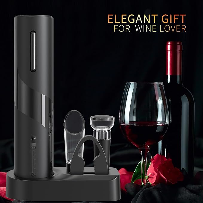 Electric Wine Opener Set, A 4-in-1 Multifunctional Wine Accessory Kit, including an Automatic Corkscrew Opener, Rechargeable Wine Bottle Openers, Foil Cutter, Wine Aerator Pourer, and Vacuum Stoppers