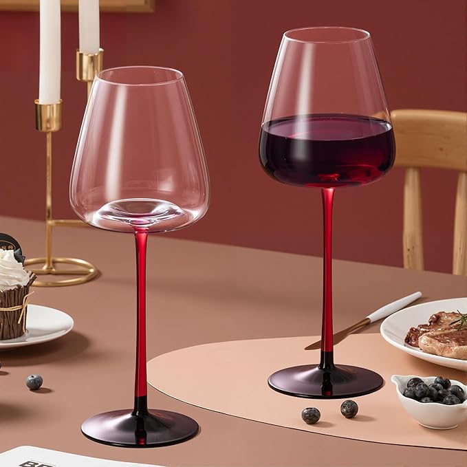 KAMMAK Wine Glasses Set of 2, 11.49 oz Hand Blown Crystal Bordeaux Wine Glasses, Thin Rim & Long Stem, Perfect for Red & White, Daily Use, Wedding or Birthday Gift with Gift Box, Background 240