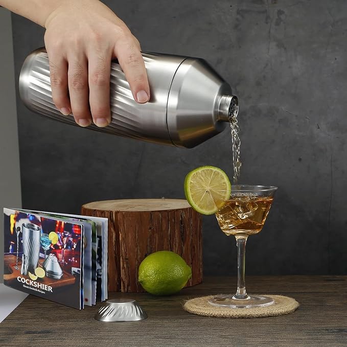 Hybrid Cocktail Shaker Set - Innovative Premium Vacuum Insulated Stainless Steel Drink Shaker Double Wall Margarita Mixer Jigger & Mixing Spoon Set - Martini Shaker for Home Bartender - 28oz