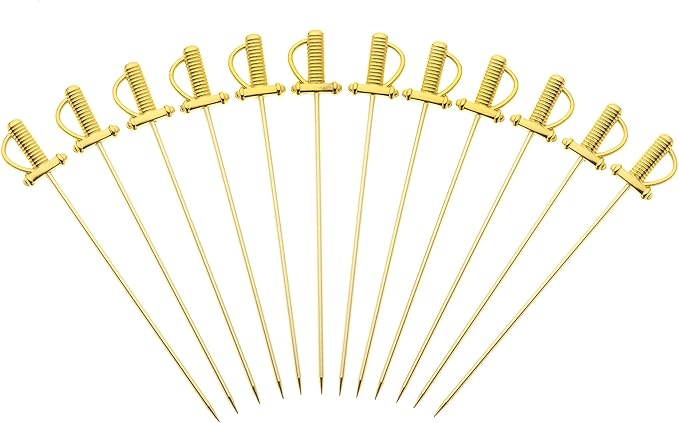 Barfly Cocktail Picks, Sword, Gold Plated, 4.5", Set of 12