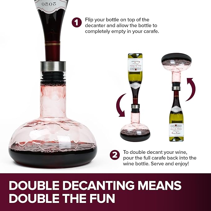 Modern Innovations Red Wine Decanter with Aerator Lid, Best Wine Decanter Gift Kit for Wine Lovers, Double Decanter Set for Wine, Wine Breather Carafe Decanter, Aerating Decanter, Glass Wine Saver