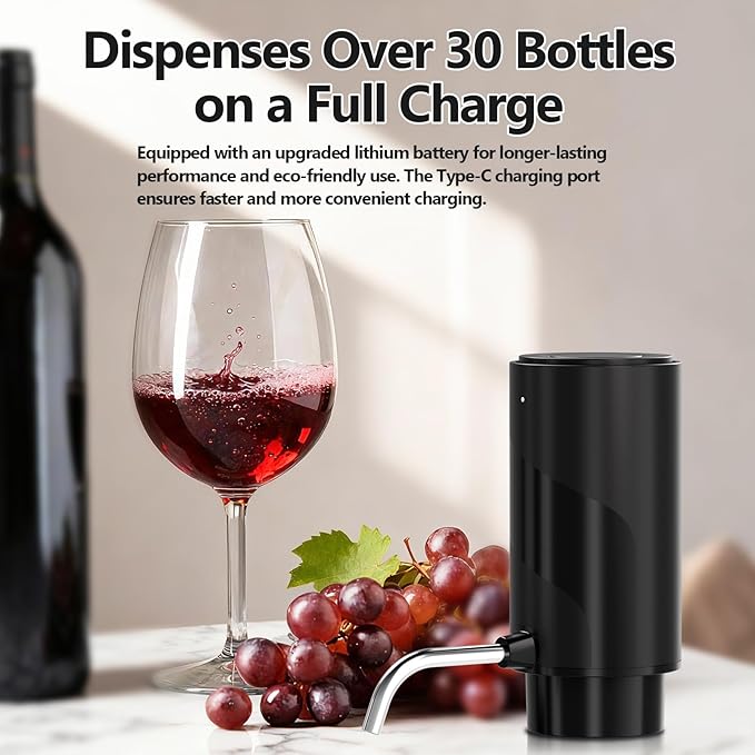 Fathers Day Gift Wine Aerator Electric Decanter – Automatic Wine Dispenser & Pourer with Type-C Rechargeable Battery, Instant Aeration Wine Accessories for Red & White Wine, Gift for Wine Lovers
