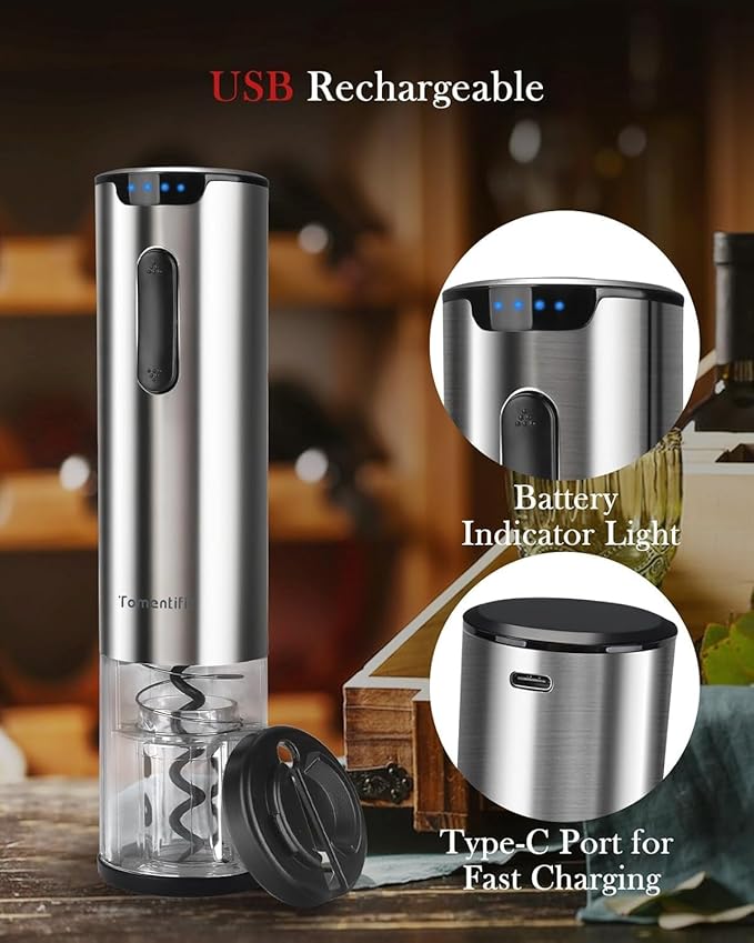 Electric Wine Opener Set With Stand - Premium Wine Gifts with Rechargeable Wine Opener, Foil Cutter, Pourer, Vacuum Stopper, and Elegant Package Box -Gift for Home Party Bar Outdoor