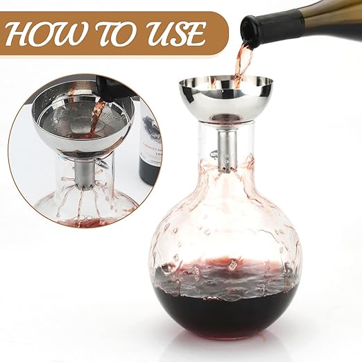 2 Set Wine Aerator Funnel with Mesh Filter & Brushes, Stainless Steel Wand Wine Purifier, Sediment Strainer and Pourer for Aerating Decanter, Christmas Gift for Drinking Enthusiasts