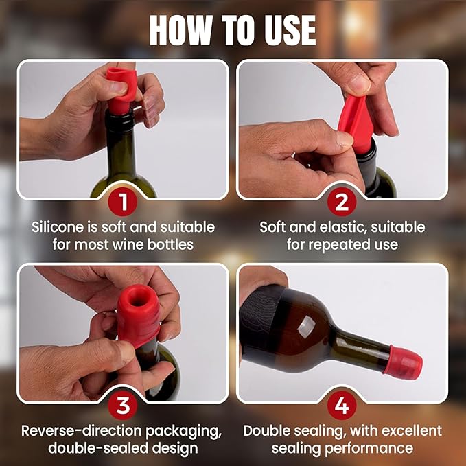 Silicone Wine Stopper for Wine Bottles, 2025 New Wine Stoppers for Wine Bottles, Seal Bottle Cover for Beer Champagne, Glass Bottle Sealer Covers Wine Stoppers for Home Use (4, All)