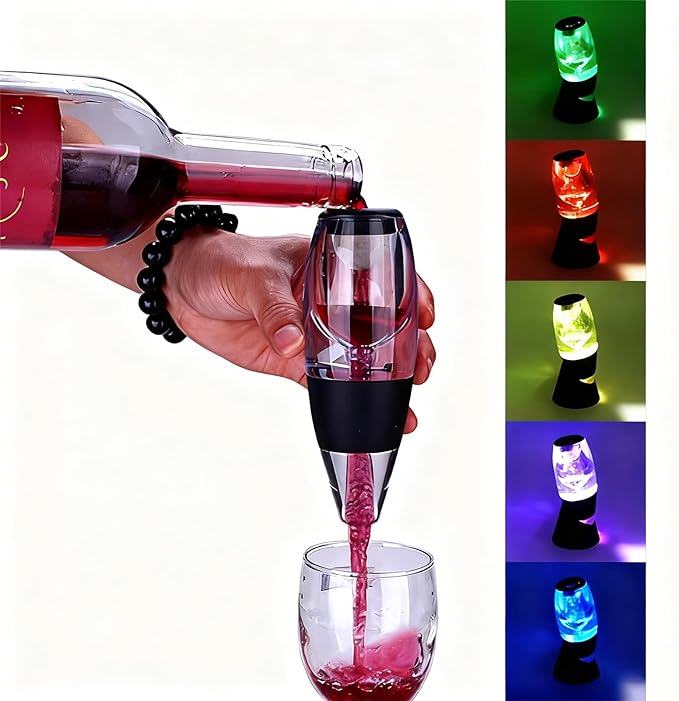 D&Slifei Wine Aerator Pourer with LED Light and Stainless Steel Filter, Unique Aeration Device, Quickly Enhances Wine Flavors for a Smoother Finish, Ideal Gift for Wine Lovers