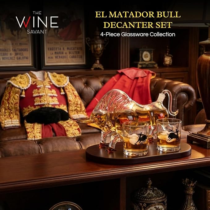Gifts for Men Dad, Horse Whiskey Decanter Set - Cowboy & El Matador Bull Decanter Set, 33.8oz + 10.1oz Glasses - Western Home Bar Decor Centerpiece, Alcohol Gift for Boyfriend, Husband Birthday Gifts