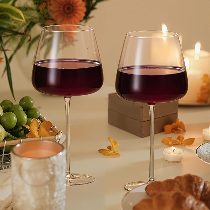 KAMMAK Wine Glasses Set of 2, 25.36 oz Hand Blown Crystal Bordeaux Wine Glasses, Thin Rim & Long Stem, Perfect for Red & White, Daily Use, Wedding or Birthday Gift with Gift Box, SD-BL23176