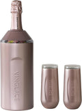 Vinglacé Champagne Bottle Chiller Gift Set- Portable Stainless Steel Sparkling Wine Cooler with 2 Stemless Champagne Flutes, Rose Gold