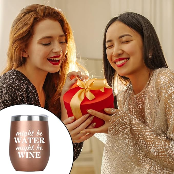 Wine Tumbler with Lid 12oz Birthday Gifts for Women Graduation Gifts for Coworker Mom Dad Friends Brother Sister Uncle Aunt Rose Gold Novelty Gift for Birthday Valentines Easter Basket Stuffers