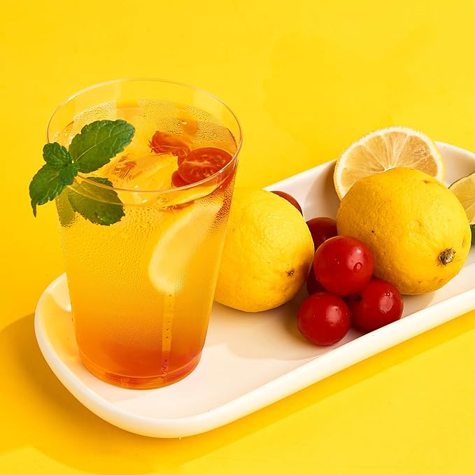 RACETOP 14oz Clear Plastic Cups, 100 Pack Disposable Party Cup, Heavy Duty Disposable Glasses, Disposable Cups for Party, Thanksgiving, Wine Taesting, Birthday and Christmas.