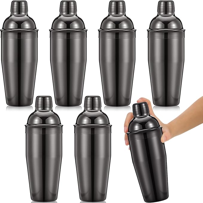 Nitial 6 Pcs Bar Cocktail Shaker Professional Stainless Steel Martini Drink Mixer Built-in Strainer for Bartending No Leaks Shaker for Bar Party Drink Mixer (Black,25 oz)