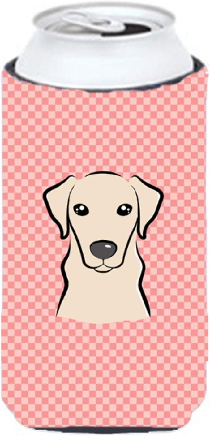 Caroline's Treasures BB1222TBC Checkerboard Pink Yellow Labrador Tall Boy Hugger Can Cooler Sleeve Hugger Machine Washable Drink Sleeve Hugger Collapsible Insulator Beverage Insulated Holder