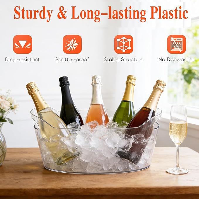 2 PCS Ice Buckets for Parties, 6.5L Large Ice Bucket, 1.7 Gallon Champagne Bucket with 2 Scoops, Beverage Tub Mimosa Bar Supplies for Champagne, Beer, Cocktail