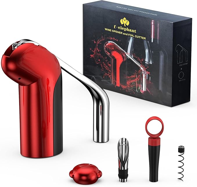 F-Elephant Wine Bottle Opener, Manual Vertical Lever Corkscrew Wine Opener with Foil Cutter, Extra Spiral, Wine Stopper and Pourer for Waiter, Bartender and Home Use