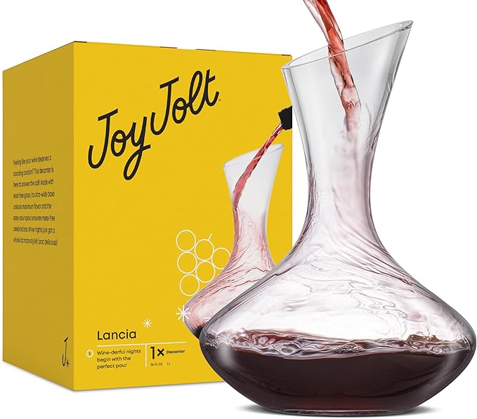 JoyJolt Lancia Hand Blown Crystal Wine Decanter and Aerator Glass Red Wine Carafe 750ML