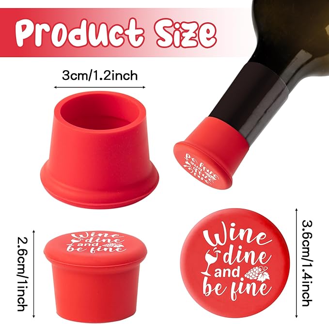 10Pcs Wine Stoppers Gift Set Funny More Wine Less Whine Pattern Silicone Bottle Covers Reusable Beverage Corks Strong Sealing Liquor Accessories for Outdoor Picnics Weddings Barbecues Party