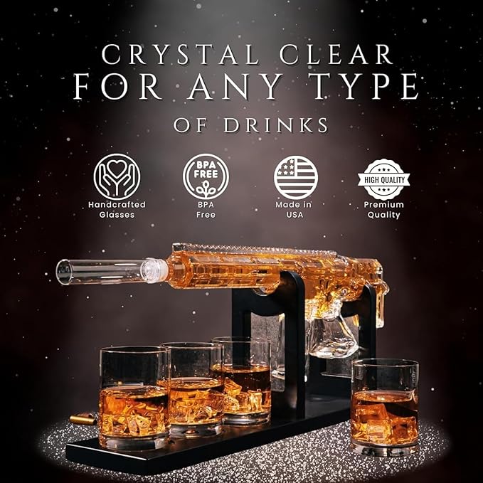 AR15 Gun Decanter Birthday Gifts for Men Dad, Whiskey Set - Rifle Limited Edition, Silencer Stopper - 800 ml & 12oz Bullet Glasses - Father Gift - Drinking Party, Liquor, Vodka Tik Tok Viral Dispenser