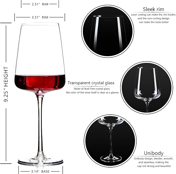 BACLIFE Hand Blown Red Wine Glasses Set of 4 – Premium Crystal Wine Glasses With Long Stem,19 oz – Unique Gift for Mother's Day, Wedding, Birthday – Ideal for Restaurants,Home Bar