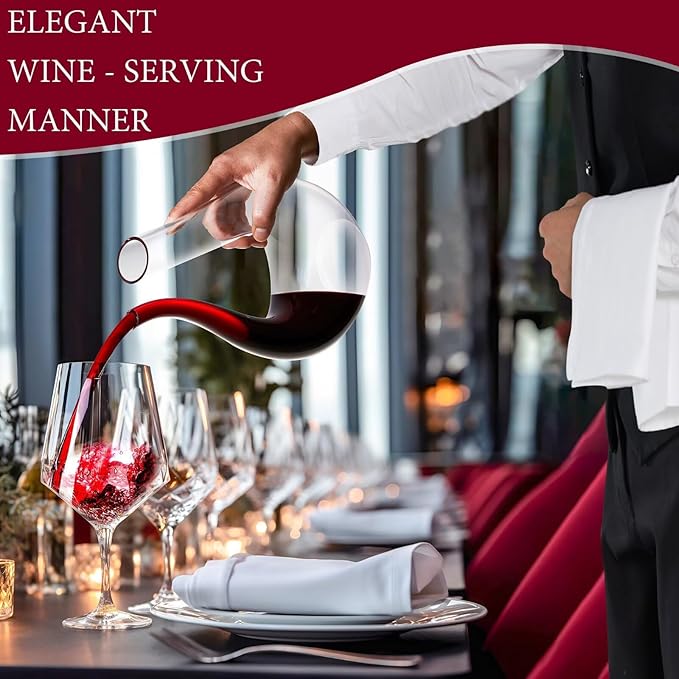 Hand-Blown Lead-Free Crystal Glass Wine Decanter – 750 ml Swan-Neck U-Shape Aerator | Fathers Day Gift, Drip-Free Pour Edge, Wide Stable Base, Easy-Clean Thin Neck | Elevate Dinners & Parties