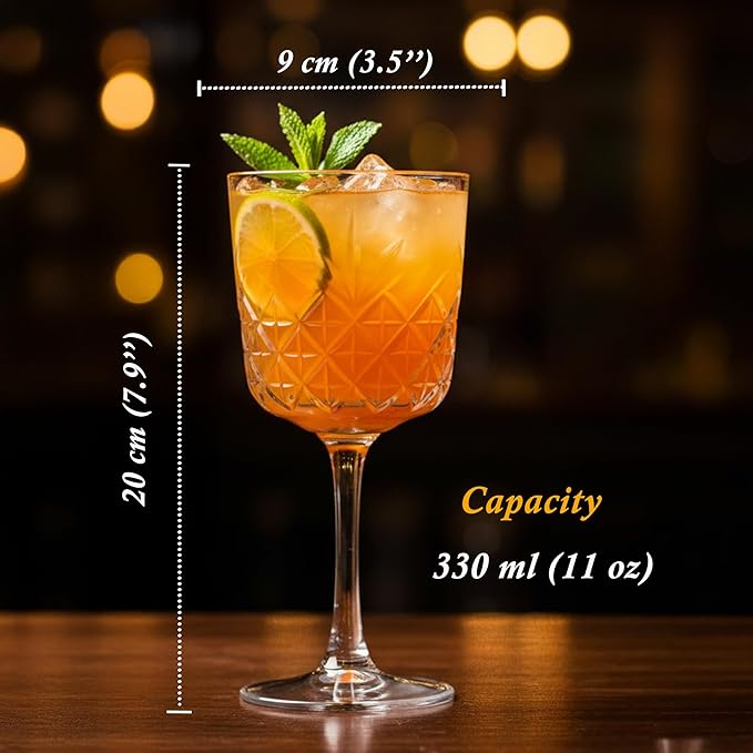 Vintage Coupe Glasses Set of 4 – 11oz Cocktail & Champagne Glasses, Elegant Crystal Design Stemmed Bar Glassware for Espresso Martini, Cosmopolitan, Sparkling Wine, Red&White Wine, Dishwasher Safe