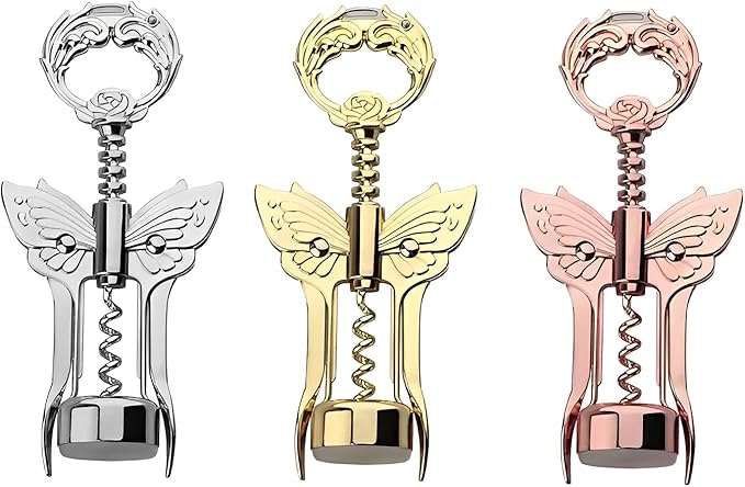 ELEGANTZ Luxury Multifunctional Wine Bottle Opener with Foil Cutter, Beer Opener, Butterfly Design - Heavy Duty Zinc Alloy, Chrome Plating - Gift for Wine Lovers