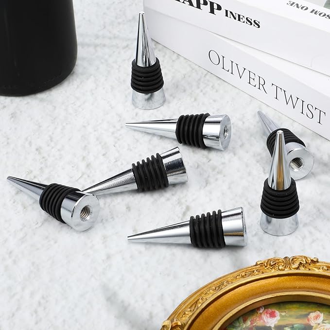 25 Pieces Wine Bottle Stopper Set Kit Reusable Decorative Bottle Stoppers Stainless Steel Wine-Bottle Stopper Kit for Kitchen, Bar, Gifts, Holiday Party, Wedding(Metal Silver)