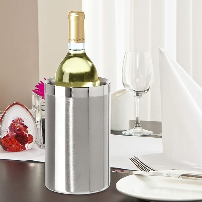OGGI Stainless Steel Double Wall Wine Cooler - Insulated Tabletop Chiller for White Wine & Champagne, Fits Most Standard Sized Bottles (Pack of 6)