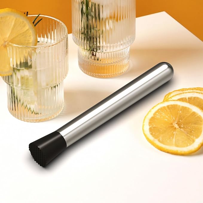 Ohtomber 8" Muddler for Cocktails, Stainless Steel Cocktail Drink Muddler Bartender Accessories, Lemon Smasher for Home Kitchen Bar Tools, Bartending Supply Ice Crusher for Mojitos Fruit Drinks
