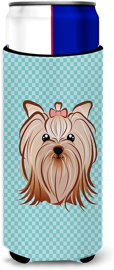 Checkerboard Blue Yorkie Yorkishire Terrier Ultra Beverage Insulators for slim cans