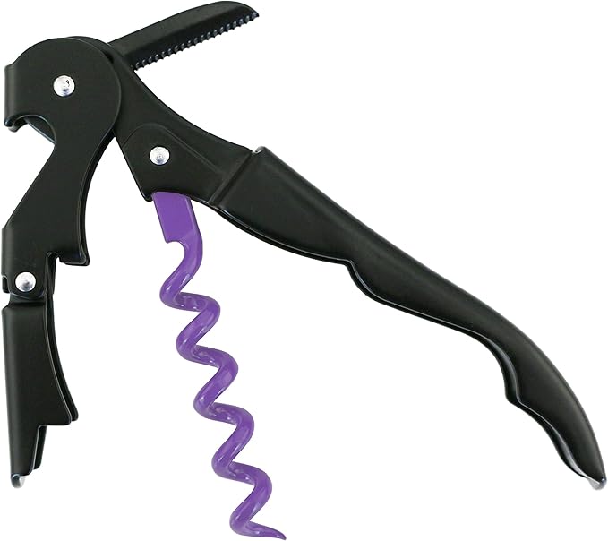 Oenophilia Duo-Lever Professional Waiters Corkscrew - Elixir Black with Violet Spiral Worm