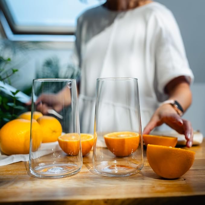 Krosno Drinking Glasses Set of 4 – 20.3 oz Large Water Juice Glasses Infinity Collection, Modern Tapered Highball Tumblers, Clear Glassware for Cocktails, Dishwasher Safe, Made in Europe