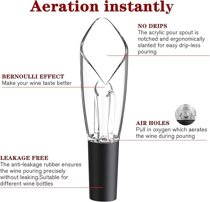 Wine Aerator Pourer -Improved Flavor & Aroma,No Drip Premium Aerating Pourer & Decanter Spout,Gifts for Wine Lovers