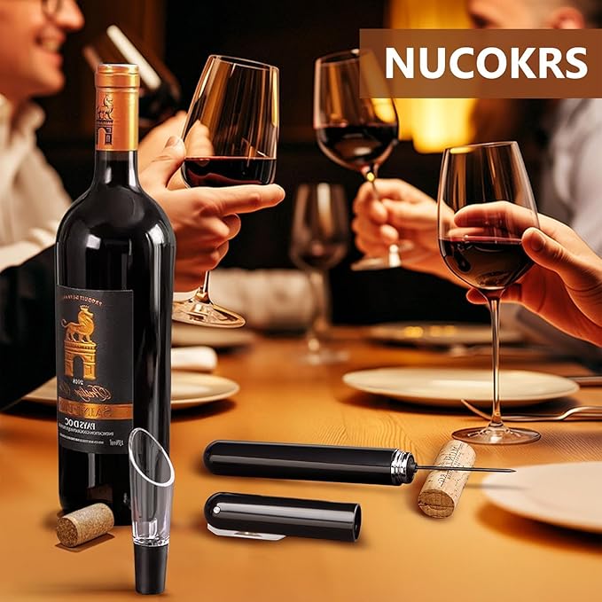 Air Pressure Wine Bottle Opener and Wine Pourer - NUCOKRS Special Pen Shape Design Corkscrew with Foil Cutter 3-7 Times to Open