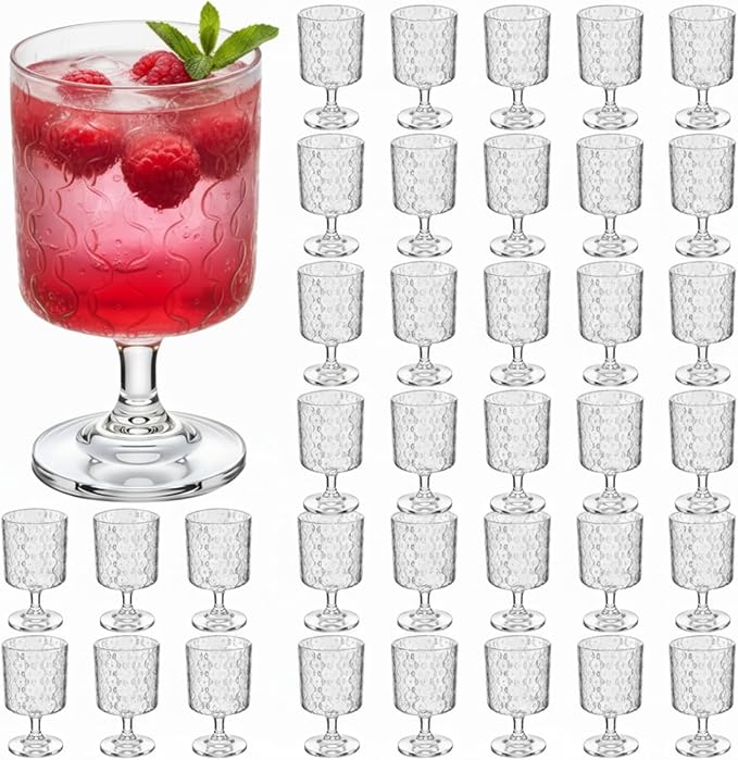 FillTouch 48 Pcs Mini Wine Glasses Bulk, 7.5 oz Small Acrylic Goblets Set, Unbreakable Clear Wine Cups Bulk Cocktail Glasses for Mother's Day Wedding Birthday Guest Graduation Party Supllies (Begonia)