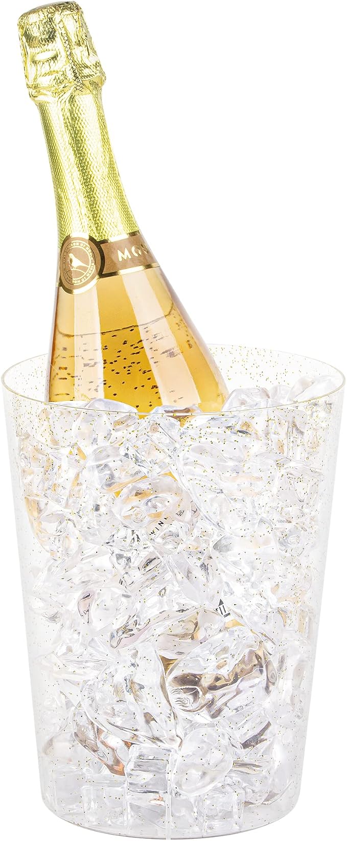 Tiawudi 12 Pack Plastic Ice Bucket For Parties, Gold Glitter Clear Wine Cooler for Wedding, Good as One Large Champagne Chiller Or Classic Wine Bottle Chiller