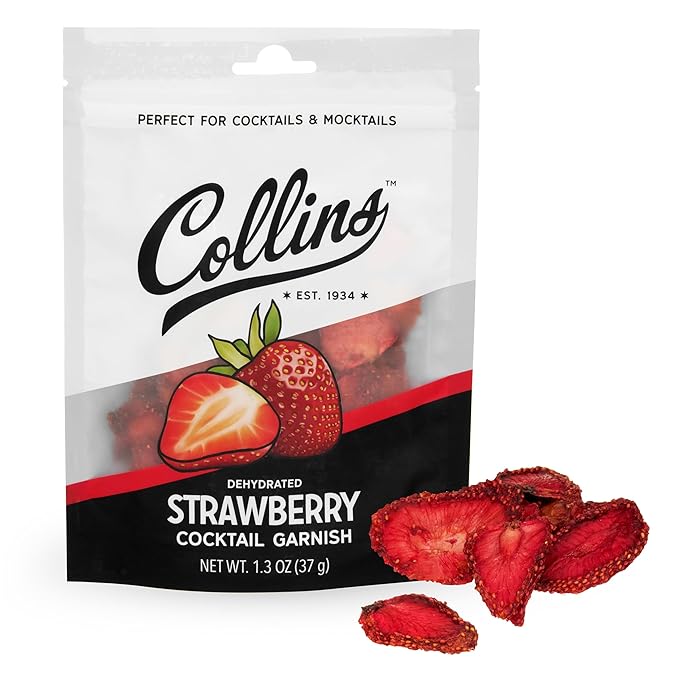 Collins Dehydrated Strawberry Cocktail Garnish Slices, 1.3 oz – Perfect for Strawberry Gin Fizz, Spritzes & Desserts – Premium Drink & Food Garnish – 1.3 oz