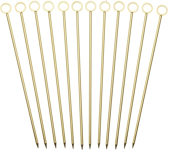 Barfly Cocktail Picks, Circle, Gold Plated, Set 12, 4.5"
