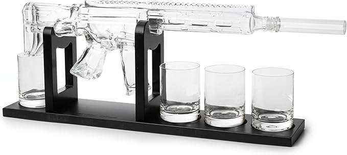 Gifts for Men Dad, Whiskey Decanter Set - AR Limited Edition, Silencer Stopper - 800 ml & 4, 12oz Whisky Glasses - Father Birthday Gift - Drinking Party, Liquor, Vodka Tik Tok Decanter