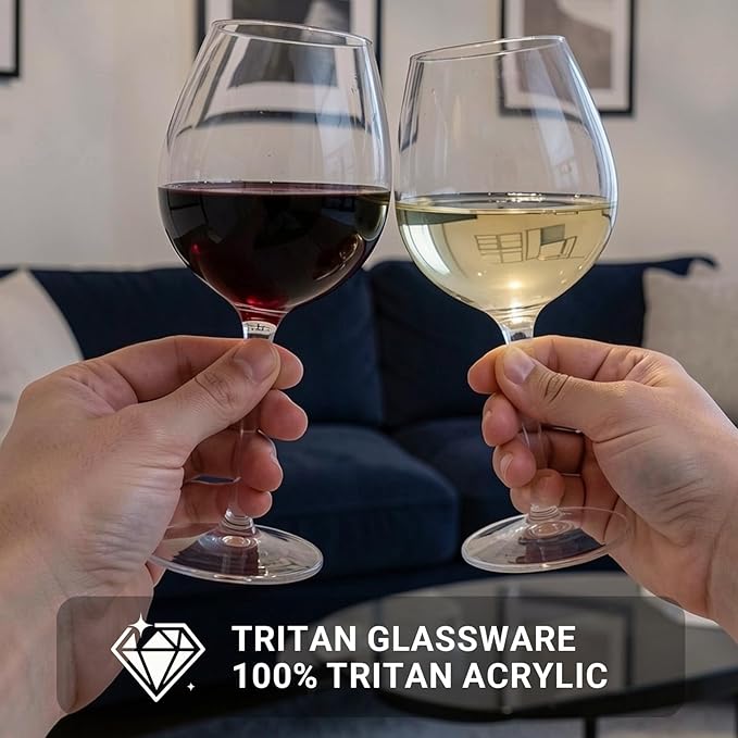 MICHLEY Unbreakable Red Wine Glasses 17 oz, Tritan Plastic Reusable Stemware for Indoor and Outdoor Use, Set of 2