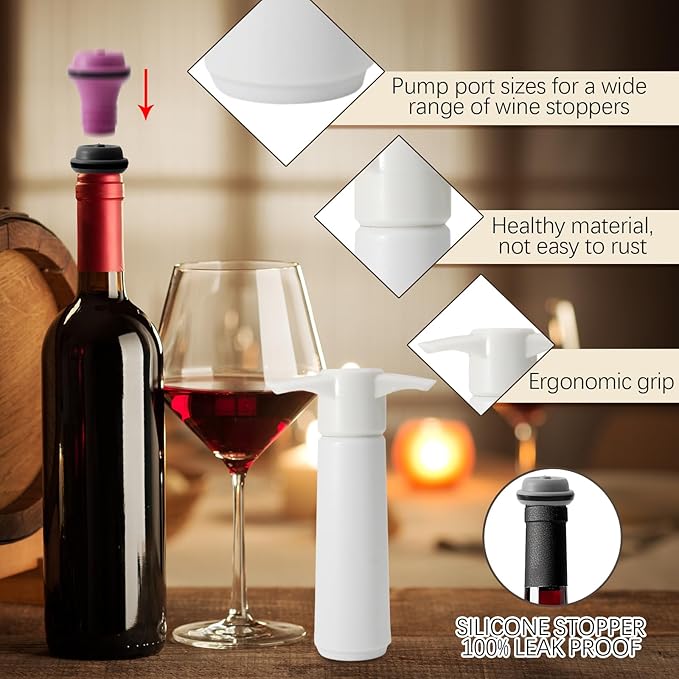 4 Pcs Wine Stoppers, Reusable Preserver Vacuum Pump, Wine Saver Vacuum Pump for Kitchen, Office, Home and Parties(Multicolored)
