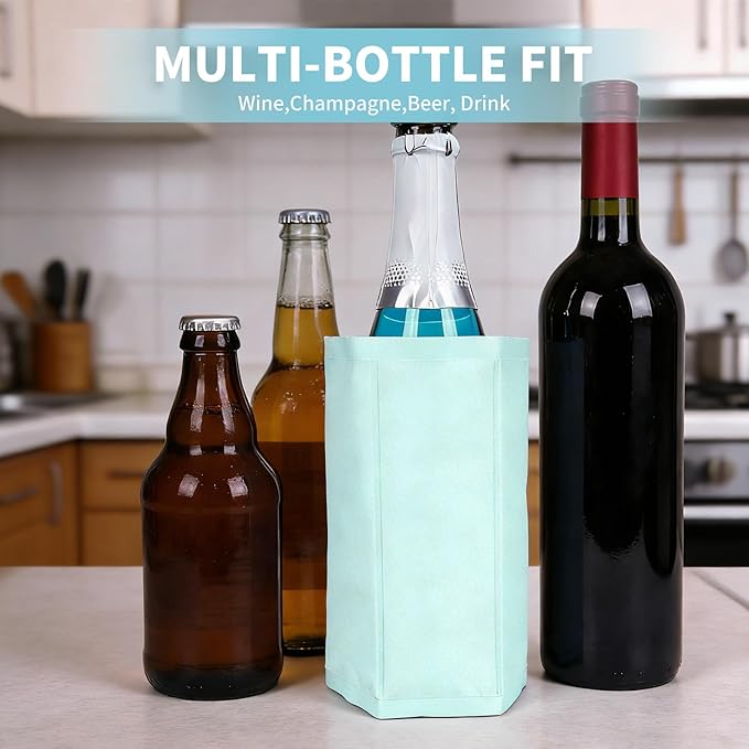 Wine Cooler and Champagne Cooler, Bottle Cooler Bag, Wine Cooler Sleeve, Reusable Ice Pack Sleeve – Elegant & Portable – Fits 750ml Bottles, Set of 2 Green