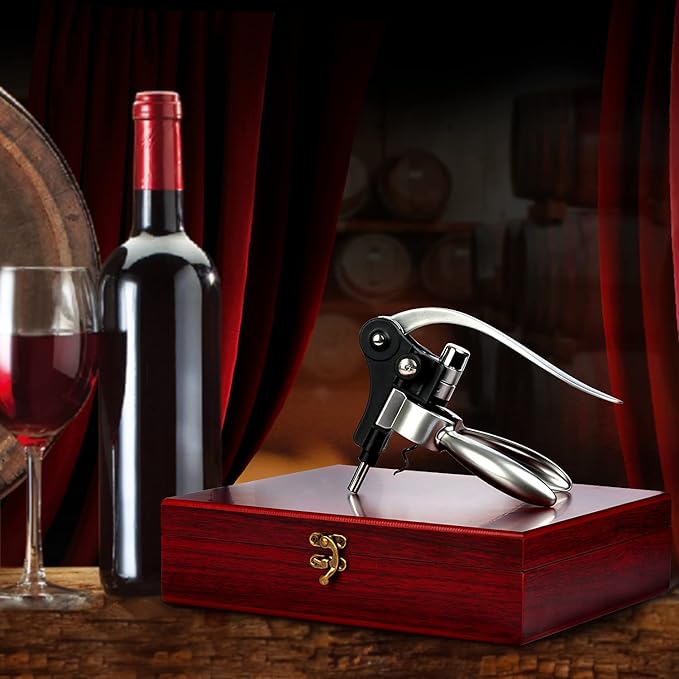 QCLTY 9-Piece Stainless Steel Wine Opener Kit Bottle Opener Gift Set Beer/Wine Accessories Set Wood Case