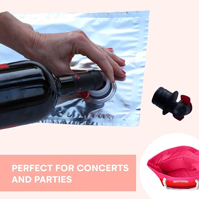 PortoVino Wine Purse with Hidden Spout - Canvas Drink Tote Bag with Secret Flask Dispenser - Holds 2 Bottles of Wine - Ideal Insulated Alcohol Travel Bag for Beach, Parties, Sangria Design