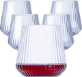 Lueumxc 40 Pack Plastic Ribbed Wine Glasses, 14Oz Origami Disposable Wine Glasses Unbreakable Clear Plastic Cocktail Glasses Recyclable Shatterproof Reusable Wine Cups (14oz-blue-40pack)