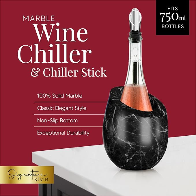 Homeries Marble Wine Chiller Bucket - Wine & Champagne Cooler for Parties, Dinner – Keep Wine & Beverages Cold, Wine Chillers for Bottles – Holds Any 750ml Bottle (Black)