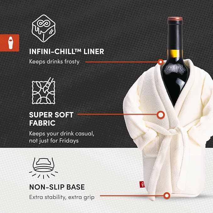 Puffin The Resort Robe Insulated Wine and Champagne Bottle Cooler Sleeve with Non Slip Base for 750ml Bottles, Beverage Insulator That Keeps Drinks Cold Longer
