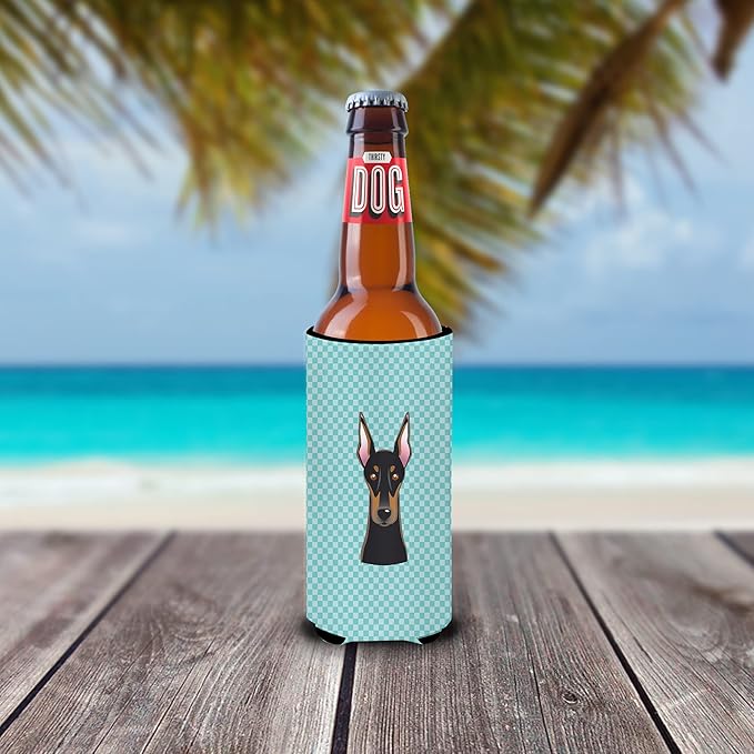 Checkerboard Blue Doberman Ultra Beverage Insulators for slim cans BB1183MUK